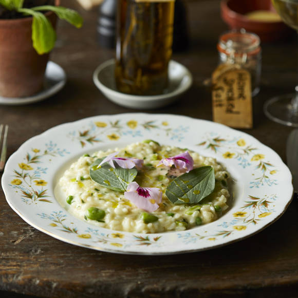 Spring Pea Risotto, Broad Bean Leaves and Morrocan Mint Oil.jpg